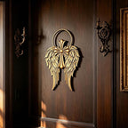 Sintosin Vintage Gold Angel Wings Wall Decor Small 14 X 22 Inch, Hanging Antique Religious Christian Cross Wall Art with Metal Halo, Decorative Wood Sculptures Home Decor for Hallway Living Room