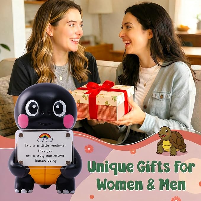 Positive Turtle Figurine - 4.3" Tall Hand-Painted Resin Indoor Office Desk Decoration with Cute Motivational Sign, Funny Gift for Women Friends Bestie BFF Bestfriend Coworkers (Black)