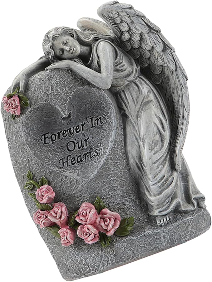 Solar Power Angelic Sculpture Memorials Vase Weather Resistant Resins Grave Decoration for Cemetery Garden