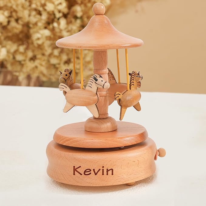 EDSG Personalized Music Box Custom Wooden Music Box Gifts for Birthday Christmas Engraved Rotating Musical Boxes Figurines with Any Name for Kids Girls Boys Daughter Home Decor(Design 2)