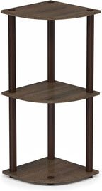 Furinno TURN-N-TUBE Corner Shelf, 3-Tier Corner Bookshelf, Display Storage Shelves, for Organization and Storage, Living Room, Home Office, Garage, Walnut