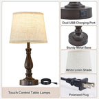 EJIAXIN Table Lamps for Bedrooms Set of 2 - Touch Bedside Lamps with USB C+A Ports - Dimmable Nightstand Lamps for End Tables Farmhouse Night Stand Lamps for Living Room Bed Side Guest Room