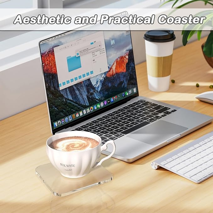 2 PCS Acrylic Coasters Decorative Plates, Bar Drink Coaster, Drink Coaster for Coffee Table, Clear Coaster for Home Office Desk, Accessory for Desktop Protection, Square-Shaped