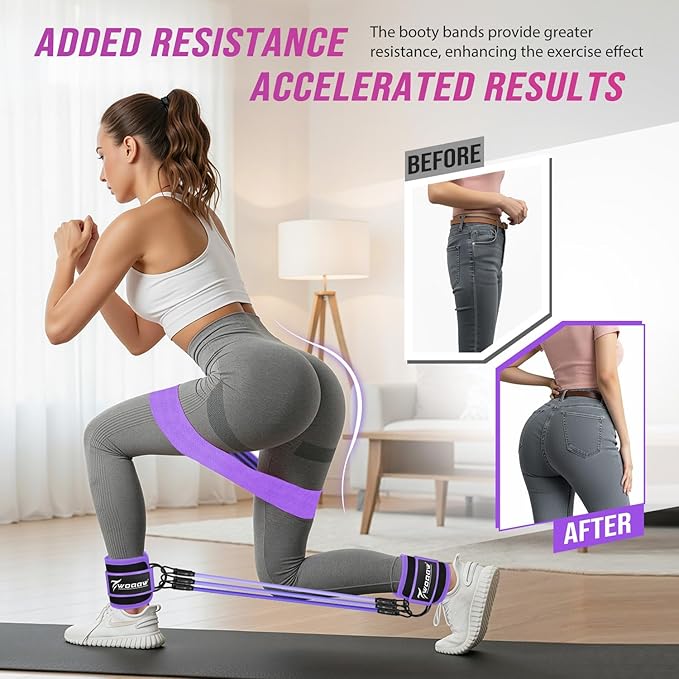 WOQQW Resistance Bands Set - Ankle Resistance Bands with Cuffs for Legs & Glute Workout, Fabric Booty Bands for Women, Home Gym Exercise Equipment for Hip, Pilates, Fitness, Yoga, Physical Therapy