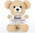 WELLBANEE Positive Crochet Bear Gift for Women Men, Mothers for Dad Mom, Positive Bear Graduation Gift for Daughter Son Student, Teacher, Friends, Boss Gifts for Women Coworker