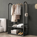 Freestanding Clothing Rack,Metal Garment Rack with Bottom Shelves and 6 Side Hooks,Black Sturdy clothes racks for hanging clothes,Modern Wardrobe Organizer for Bedroom or Closet (L:39.4)