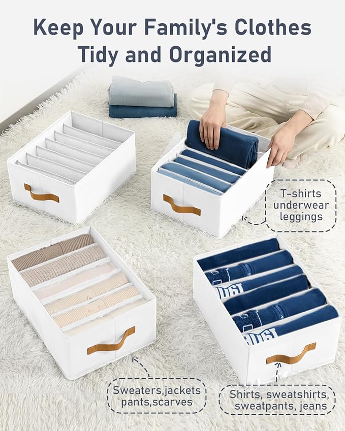DIMJ Large Wardrobe Clothes Organizer - 8 Packs Fabric Closet Storage Organizer with Handles, Foldable Closet Organizers Dividers for Clothing Jeans Pants Sweater T-shirt