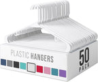 Plastic Hangers 50 Pack White - Clothes Hangers - Makes The Perfect Coat Hanger and General Space Saving Clothes Hangers for Closet - Percheros Ganchos para Colgar Ropa Hangars
