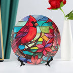 Cardinal Bird Stained Glass Design Decorative Plates Home Decor Ceramic Plates, Dinner Plates Display for Living Room, Kitchen, Hallway Console Side Table, Presents for Loss of Loved, 10 Inch