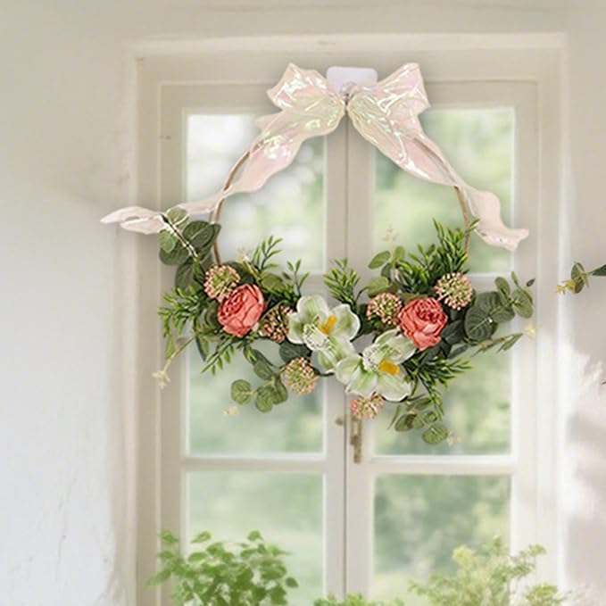 Artificial Floral Swag Front Door Swag Indoor Decorative Hanging Spring Wreath for Restaurant Birthday Holidays Apartment, JH615