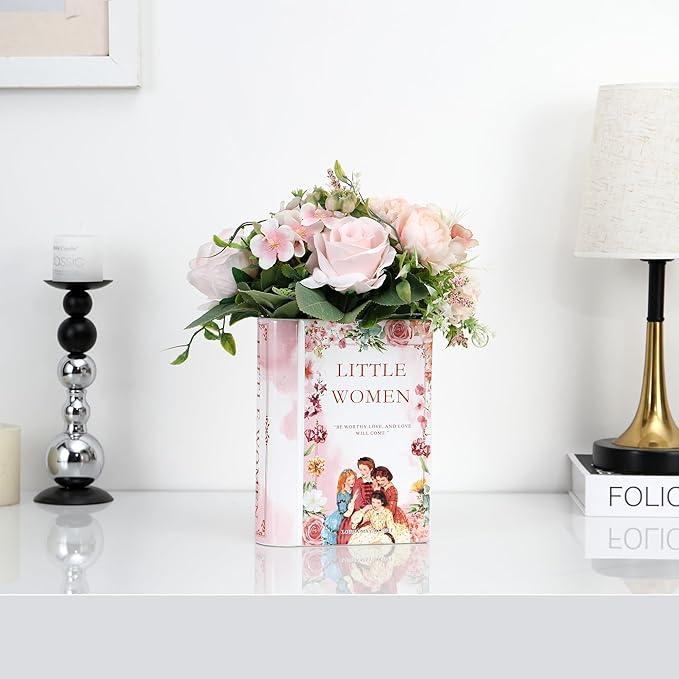 Book Vase, Ceramic Book Vase for Flowers, Unique Book Flower Vase, Decorative Ceramic Vases, Book Shaped Vases for Home, Office, Bedroom, Living Room, Dining Table