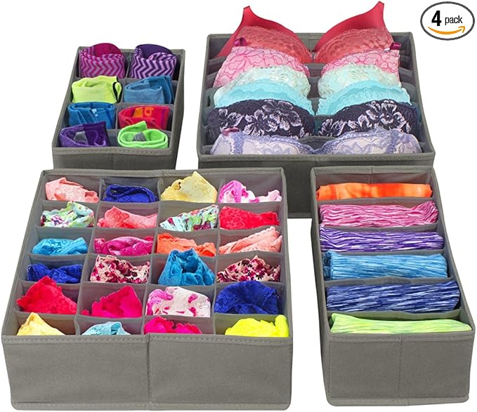 Sorbus® Set of 4 Foldable Drawer Dividers, Storage Boxes, Closet Organizers, Under Bed Organizer (Gray)