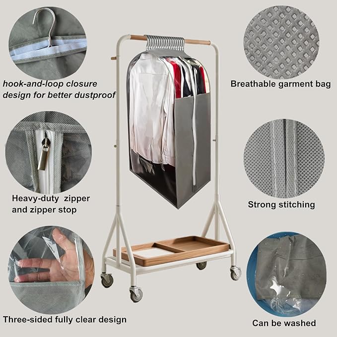 15" Gusseted Suit Bags for Closet Storage, 40" Clear Garment Bags for Hanging Clothes, Completely Sealed Suits Covers and Dust-proof Protector with Full Heavy-duty Side Zipper for Travel, 4-Pack