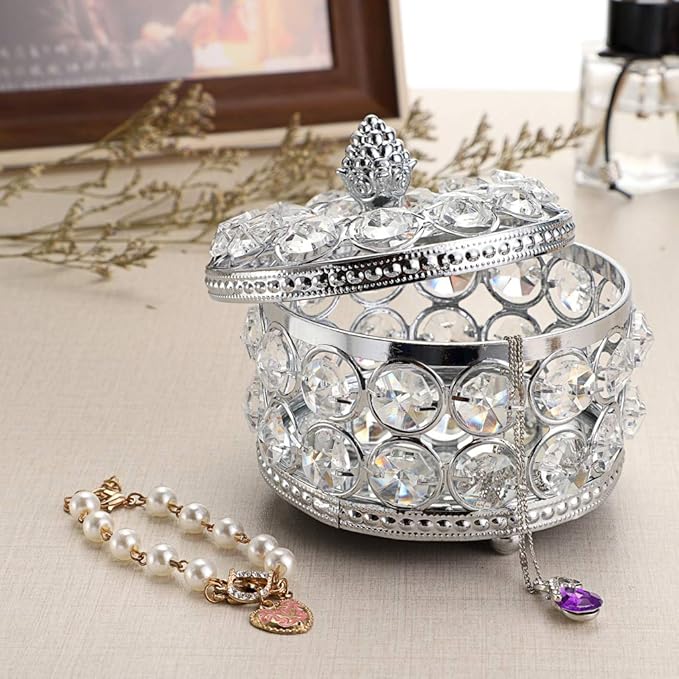 Hipiwe Crystal Mirrored Jewelry Box Jewelry Trinket Organizer Box Home Decor Ring Earrings Necklace Storage Holder Keepsake Box
