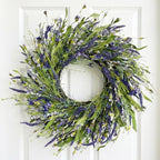 Jobflower 24 Inch Lavender Wreath for Front Door - Artificial Spring Wreath with Realistic Blue Berries - Lifelike Farmhouse Wall Decor for All Seasons