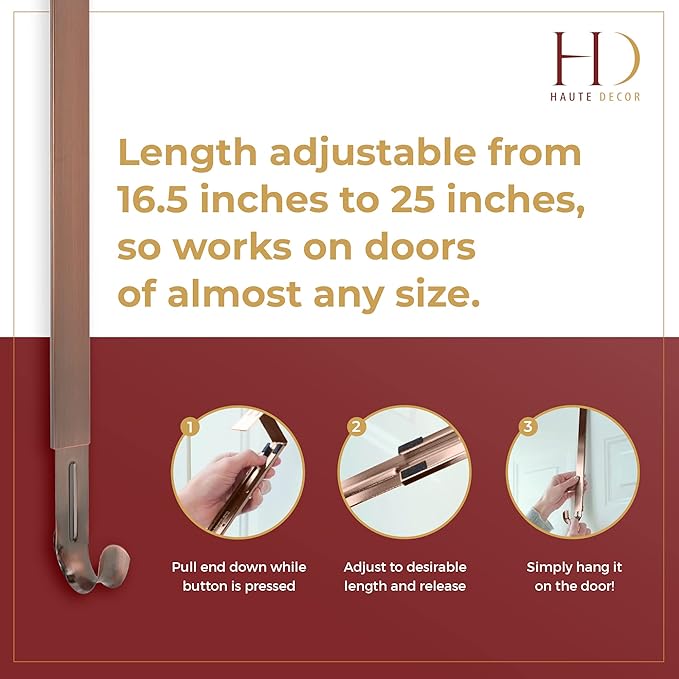 Haute Decor Adapt Adjustable Length Wreath Hanger with Interchangeable Icons (Oil Rubbed Bronze-Flag/Reindeer/Pumpkin/Fleur de lis) - 4 Wreath Hangers in 1 - Door Wreath Hanger for Every Season