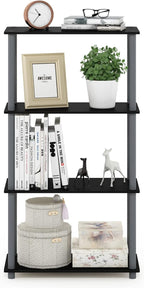 Furinno TURN-N-TUBE Storage Shelves, 4-Tier Toolless Book Shelf, Corner Shelf, Toolless Open Shelves, for Organization and Storage, Living Room, Garage, Home Office, Black