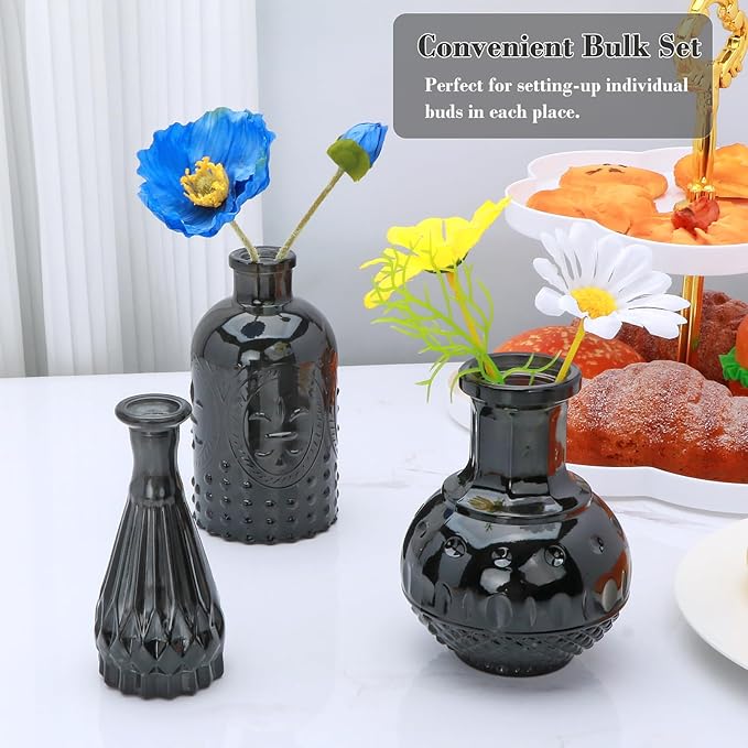 Brajttt Black Flower Vase Set, Glass Bud Vase in Bulk Set of 8,Artistic and Cultural Flavor Mini Vases for Home Office Decor, Bedroom, Office, Living Room Decorations,Wedding