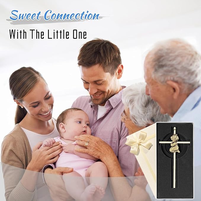 Tryuunion Baby Wall Cross Baptism Gifts for Boys and Girl, 7-inch Blessing Boy Baptism Crosses for First Holy Communion Christening and Dedication Baptismal Gifts (Gold Girl-7 in)