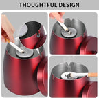 HARTAR Smokeless Ashtrays for Cigarettes Indoor, Ash Tray Sets Outdoor Windproof Cute Home Large Funny Metal Outside Ashtray with Lid for Cigarettes Butt Can for Outside Patio, Red, Large