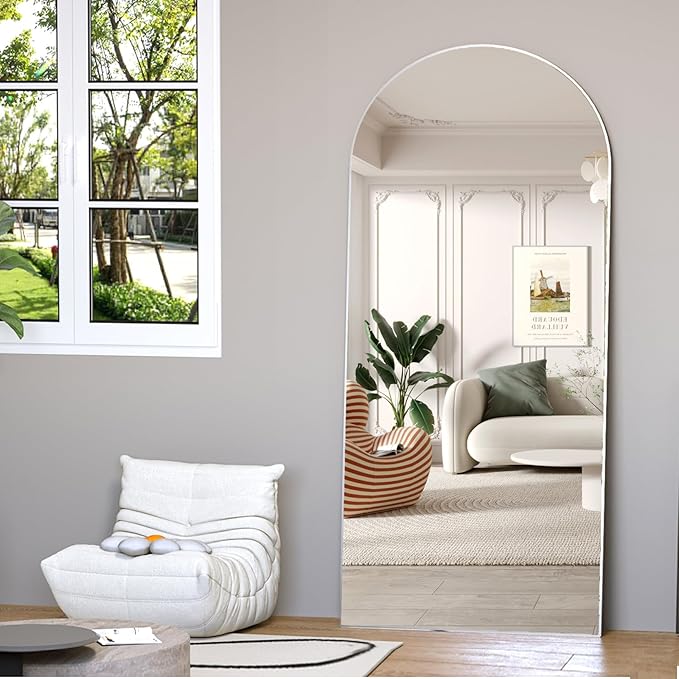 Full Length Mirror, 71"x25" Arch Mirror Floor Mirror with Stand Wall Mirror Silver Arched Full Body Mirror Standing Hanging or Leaning Against Wall Bedroom Mirrors for Entry, Living Room
