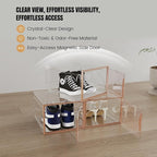 X-Large Stackable Shoe Boxes - Clear Plastic Shoe Storage Boxes with Magnetic Door, Thicken Shoe Organizer for Closet, Space Saving Foldable Shoe Containers Bins for Sneaker Boot - 6 Pack(Brown)