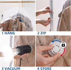 Hanging Vacuum Storage Bags, 6 Pack Hanging Storage Bags for Clothes With Electric Pump, Vacuum Sealed for Suits, Dress, Jackets (6 Long)