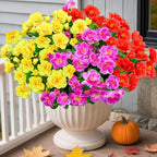 HyeFlora Artificial Fake Camellia Flowers Plants for Outdoor Outside Spring Summer Decor, Faux Silk Mixed UV Resistant Look Real Flowers for Planter Front Door Porch Patio Balcony, 3 Large Bundles