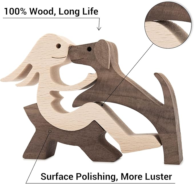 ISHINE Handmade Wooden Statue, Sitting Woman and Dog, Wood Decor Accents Craft Figurine for Bedroom Home Office Shelf Decor Gift Natural ECO Friendly