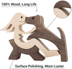 ISHINE Handmade Wooden Statue, Sitting Woman and Dog, Wood Decor Accents Craft Figurine for Bedroom Home Office Shelf Decor Gift Natural ECO Friendly