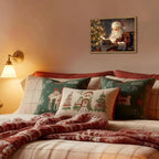 Framed Vintage Christmas Canvas Wall Art, Santa Claus Reading Book Paintings Wall Decor, Rustic Winter Holiday Pictures Prints for Living Room Bedroom Home Decoration 12×16 inch