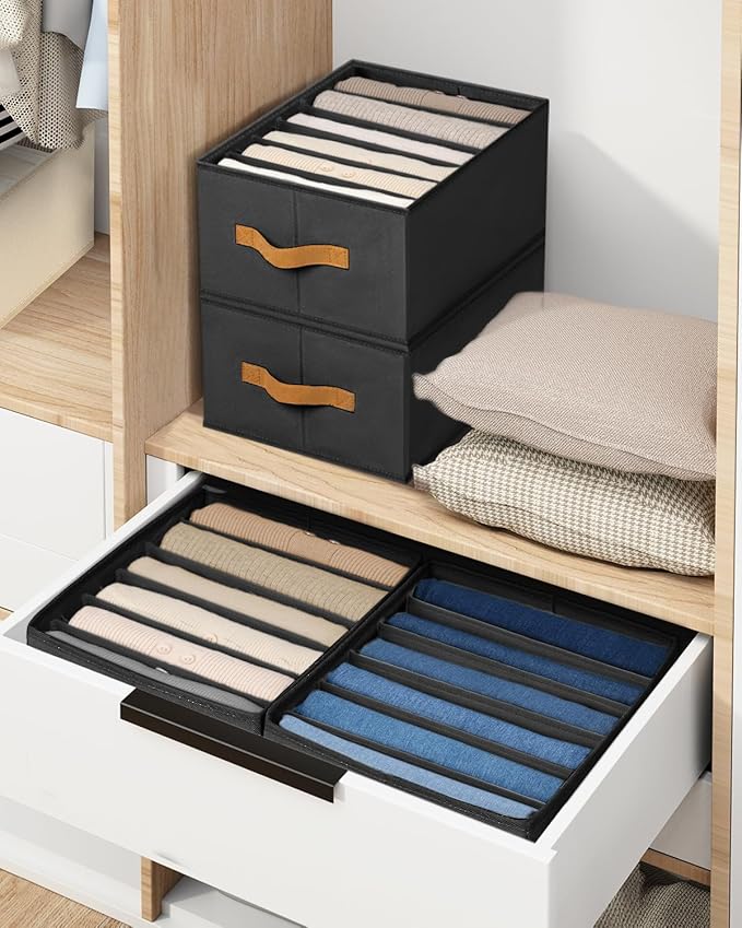 DIMJ Wardrobe Clothes Organizer, 8 Packs Fabric Closet Storage Organizer with Handles, Foldable Closet Organizers Dividers for Clothing Jeans Pants Sweater T-shirt