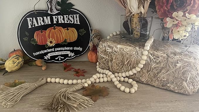 LSKYTOP 60 Inches Wood Bead Garland with Tassel,Farmhouse Rustic Prayer Boho Wooden Beads for Tiered Tray Coffee Table Mantel Decor (4Pack)