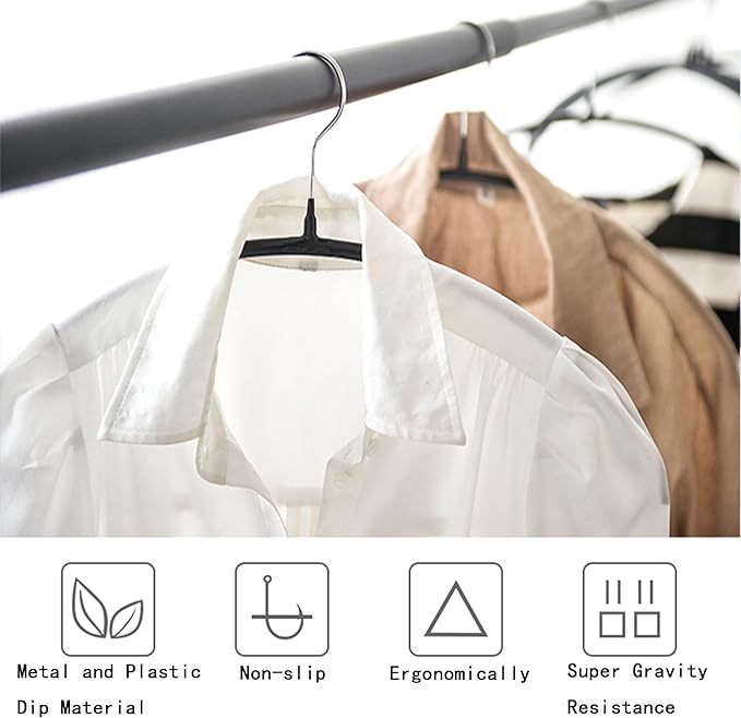 Premium PVC Coating Metal Hangers 40 Pack, Heavyduty, Non Slip Slimline, Suit Jacket T Shirt Hangers, Gold Hooks, Space Saving Clothes Hanger (Black)