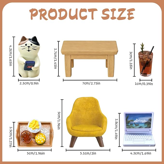 11-Piece Cats Figurines:Mobile Phone Cat Office Decor,Featuring Computer,Desk,Sleeping Cat,Iced Coffee Cute Resin Decor for Offices,Gardens,and Homes The for Cat Lovers