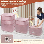 Ultra Space Saving Self Compression Organizers, 2 Pack Double Zipper Compression Packing Cubes for Bedding, Comforter Storage Bag for Blankets Duvet Quilts Pillows Queen King (Pink, X-Large)