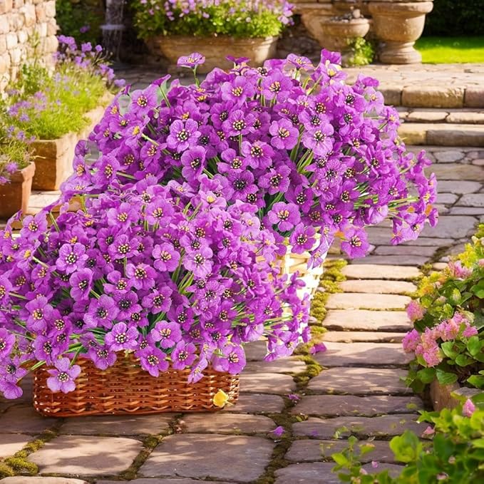 12Pcs UV Resistant Artificial Flowers Artificial Violet Outdoor Decor Realistic Faux Plants Silk Flowers No Fade for Patio Hanging Baskets Garden Pots Farmhouse Yard (Lotus)