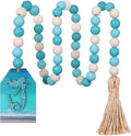 Meplait Wood Bead Garland, Coastal Tassel Garland with Mermaid Tag Beach Farmhouse Decor for Tiered Tray Table Centerpiece Wall Home Decoration