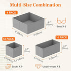 Lifewit Drawer Organizer Clothes for Closet 32 Pack, 3 Sizes Underwear Wardrobe Drawer Dividers, Fabric Foldable Dresser Storage Organizer Bins for Sock/Bra/Lingerie/Undies, Light Gray