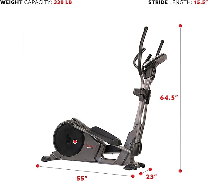 Sunny Health & Fitness Elliptical Cross Trainer Exercise Machine, Cardio Equipment for Home Gym with Pulse Sensor Grips, 24 Pre-Built Workouts, 16 Resistance Level Max 330Lbs, SunnyFit App Optional