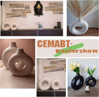 CEMABT White Donut Vase Hollow Ceramic Vase for Flowers Handmade Minimalist Boho ins Style Modern Home Decor for Wedding Dinner Table Party Living Room Office Bedroom（L，White）