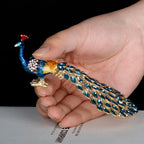 Enameled Peacock Jewelry Box - Hand Painted Collectible Figurine with Crystal Rhinestones, Women and Girls for Rings and Earrings Valentine Decor Gifts
