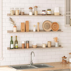 HOOBRO Floating Shelves, Wall Shelf Set of 3, 47.2 Inches Hanging Shelf with Raised Edge and Invisible Brackets, for Bathroom, Bedroom, Kitchen, Office, Living Room Decor, Greige BG92BJ01