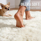 OLANLY 7x12 Machine Washable Large Area Rugs for Living Room, Bedroom, Soft Fluffy Shaggy Bedside Rug, Indoor Floor Carpet for Kids Girls and Boys, Dorms, Nursery, Home Decor Aesthetic, Ivory