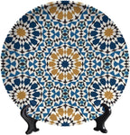 Turkish Decorative Ceramic Plates, 10 Inch, Blue Round Display Plate, Hanging Decorative Plate with Display Stand, Ceramic Craft for Wall Hanging Decorative