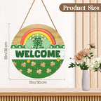 Happy St. Patrick's Day Rainbow Wooden Hanging Sign 12x12 Inch St. Patricks Day Welcome Shamrock Wreath Sign for Front Door Decor,Irish Spring Farmhouse Wood Wreath Indoor Wall Hanging Decoration