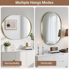 Gold Oval Mirror, 24"x32" Oval Bathroom Mirror, Brushed Gold Mirror with Aluminium Alloy Frame, Anti-Rust, Tempered Glass