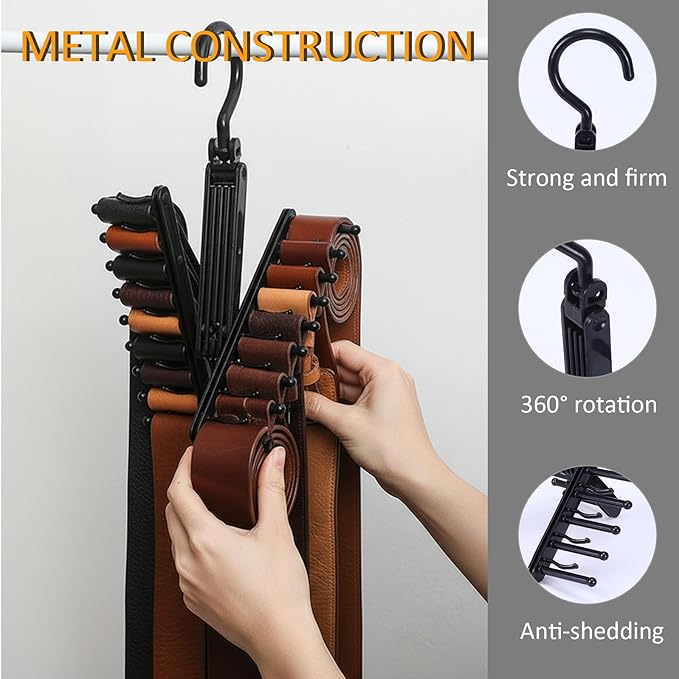 2Pack Belt Hanger,Belt Holder Organizer with Non-Slip Clips,Belt Hanger Wall Mount,Tie Hanger for Closet for Belt, Scarves,Ties, Hats,Camisoles,Bras
