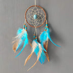 Feather Dream Catcher Pendant, Small Car Charm for Wall, Bedroom Hanging Decorations (Blue)