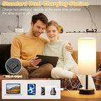 Dicoool Beige Touch Lamp for Bedroom with USB - 3 Way Dimmable Table Lamp for Nightstand, Small Lamp with Black Charging Station for Desk Dorm, Office, Nursery